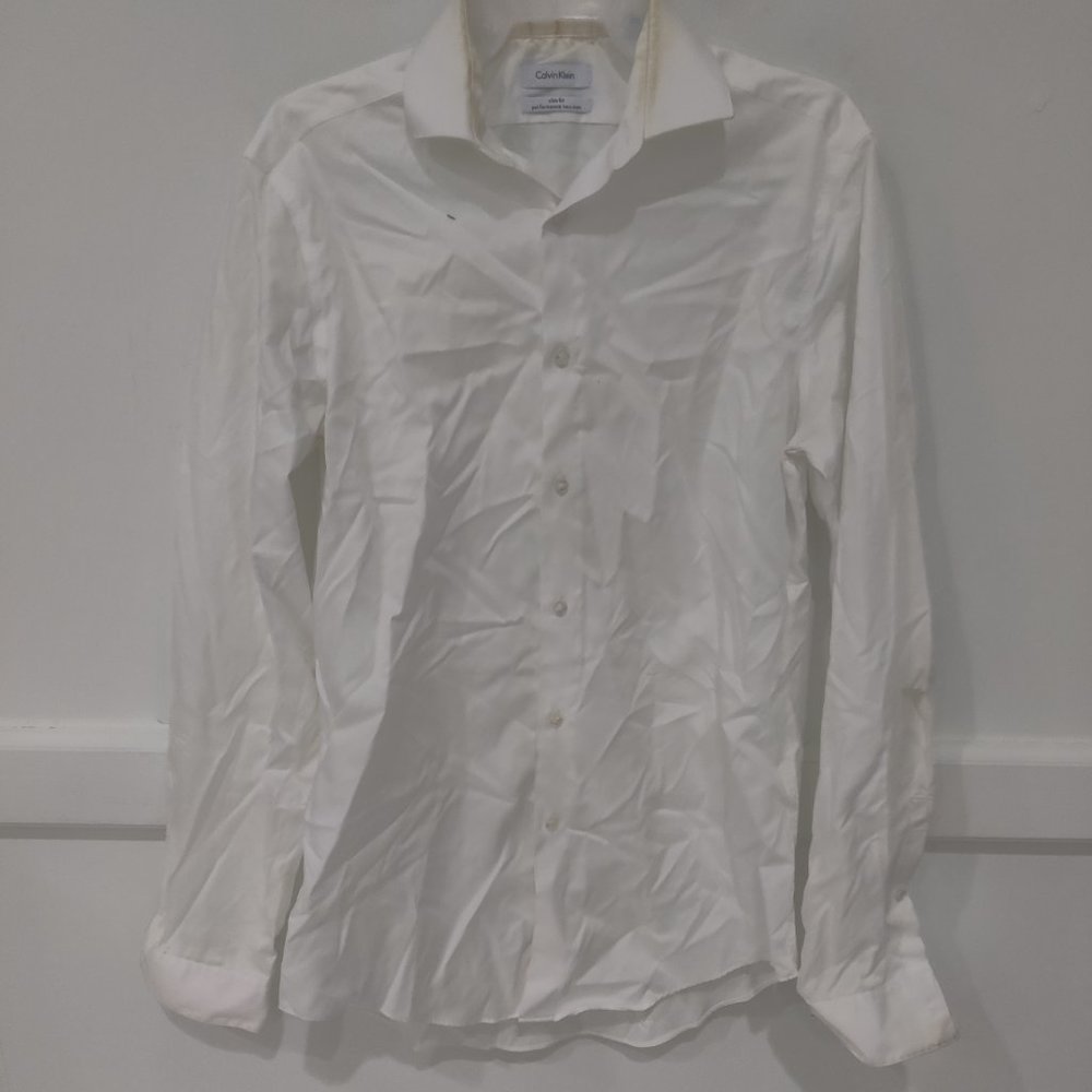 SOILED Calvin Klein Mens Slim Fit Non Iron Dress White Sz 15 34/35 $75 2A151